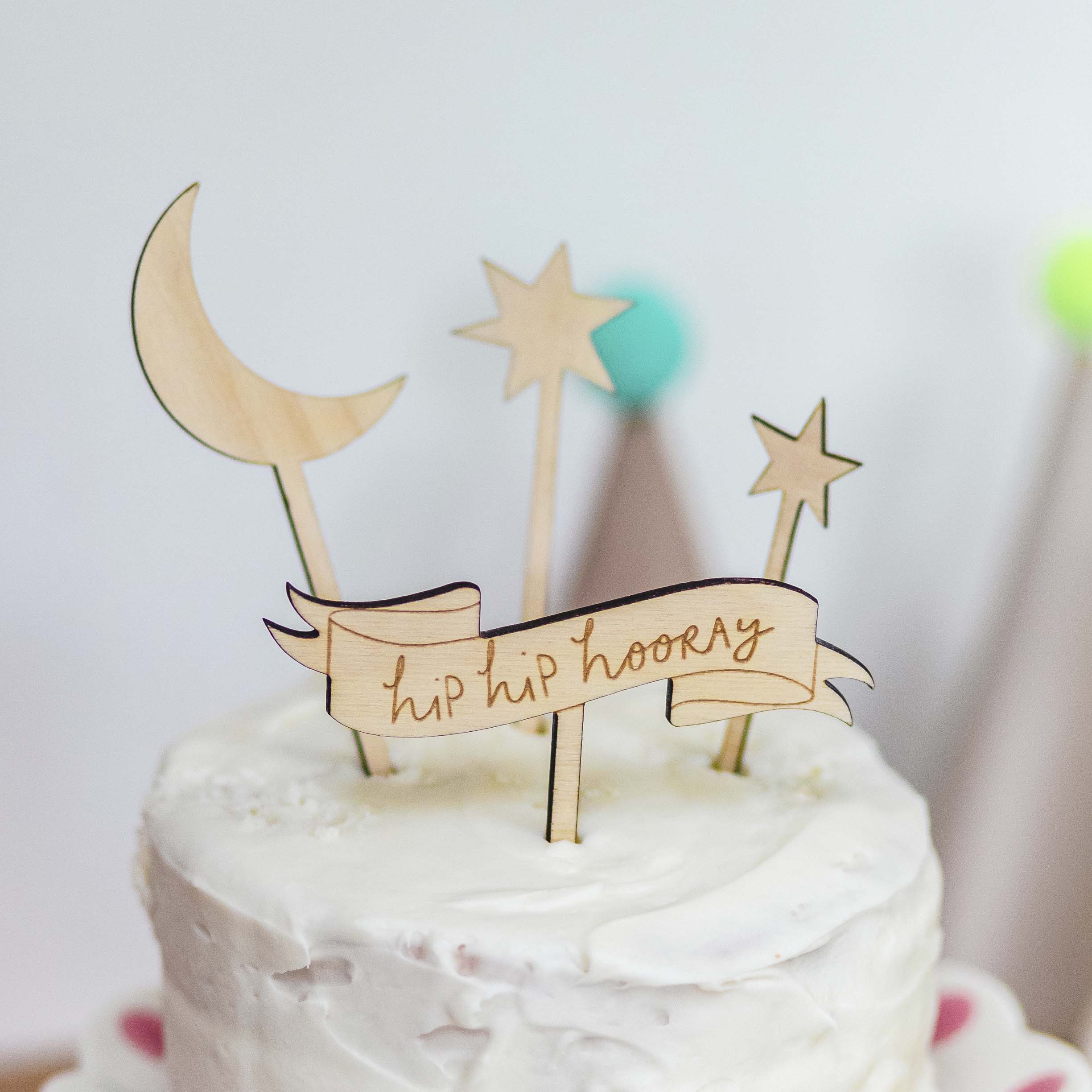 Moon and stars - wood 3 pk cake toppers