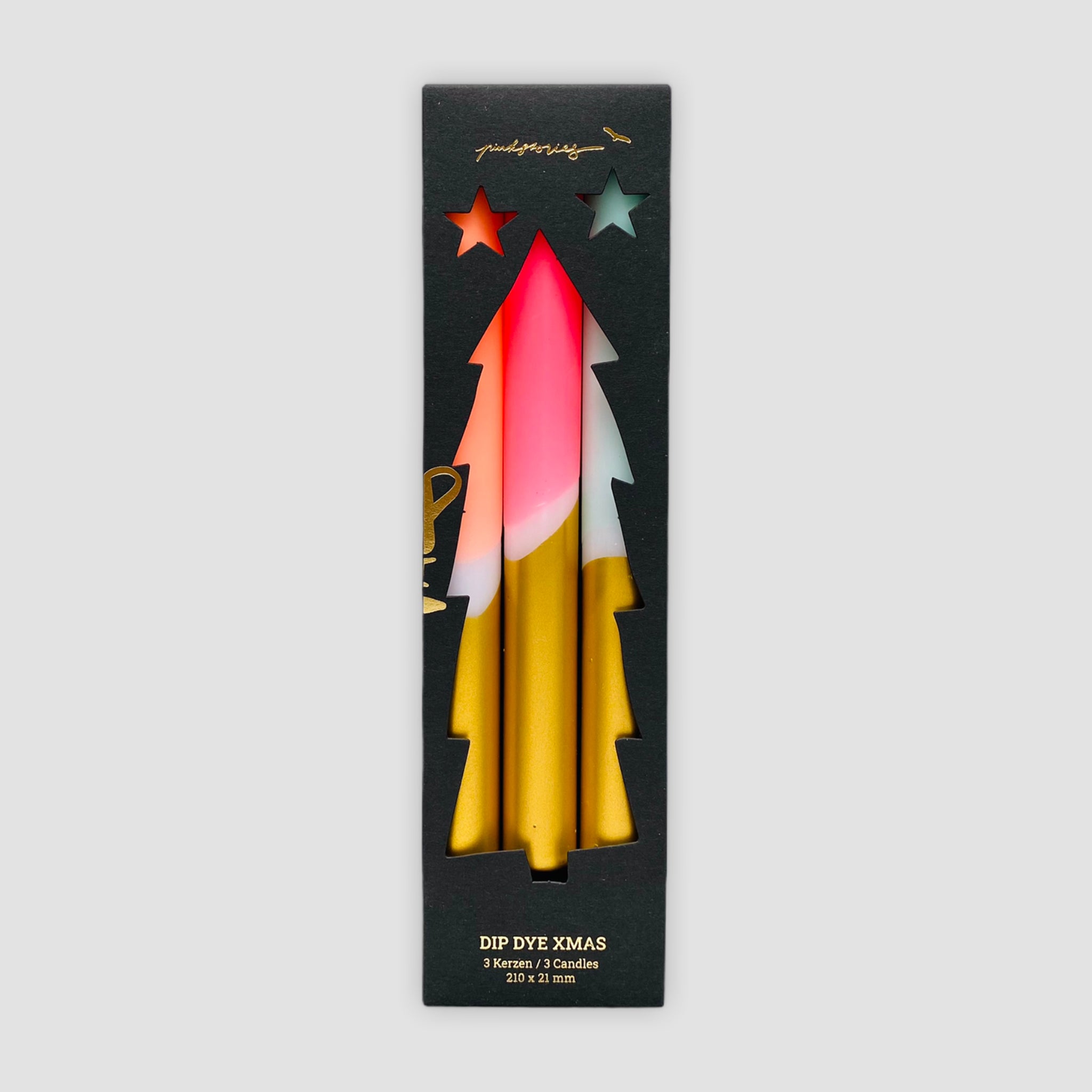 Festive Fireworks - set of 3 neon and gold candles