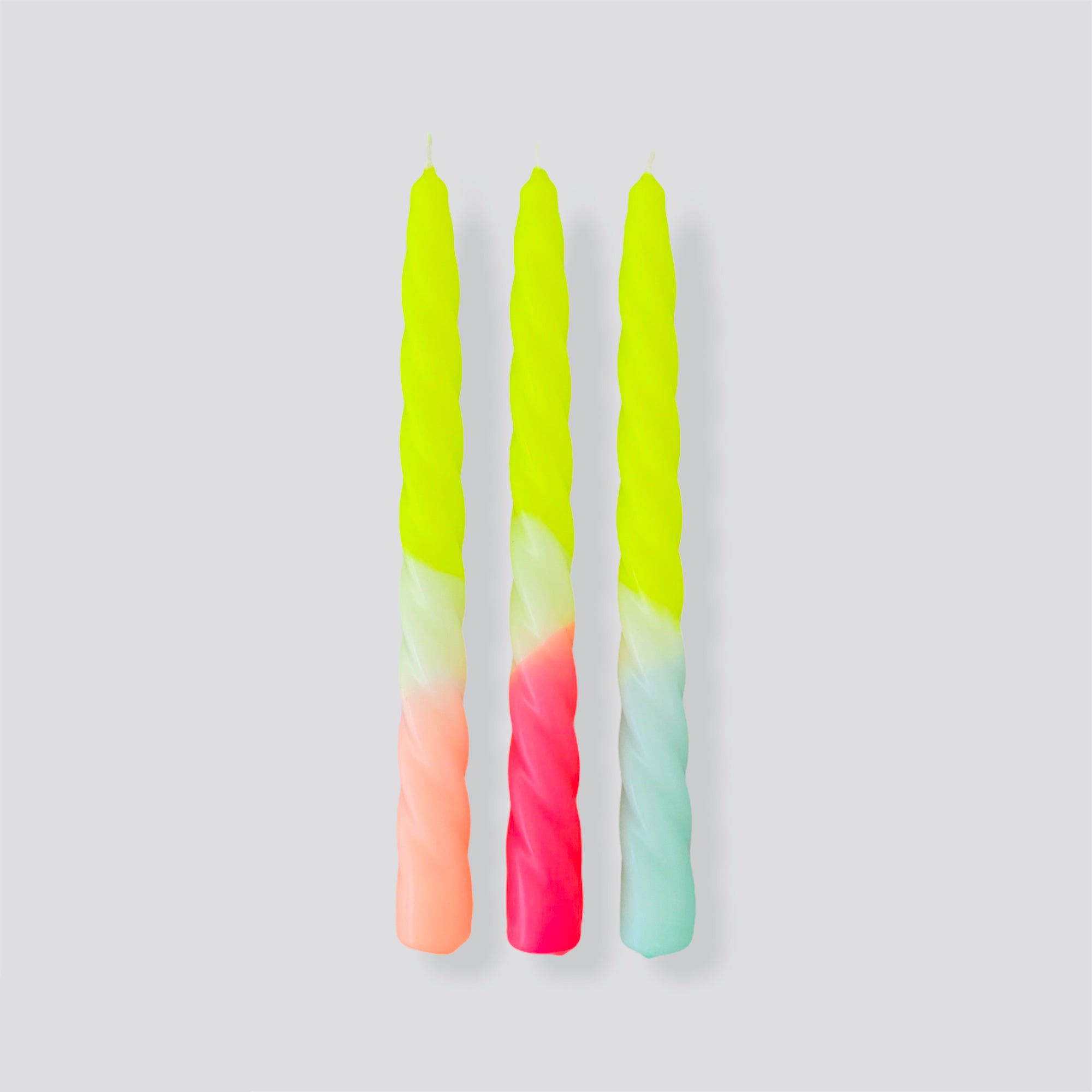lemon sherbert twist - set of 3 neon taper candles